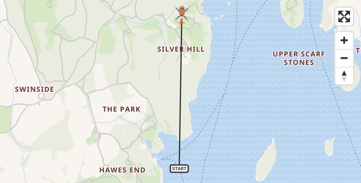 Flight route Coastguard Helicopter Derwent Water - Portinscale, 03 August 2026, 13:10