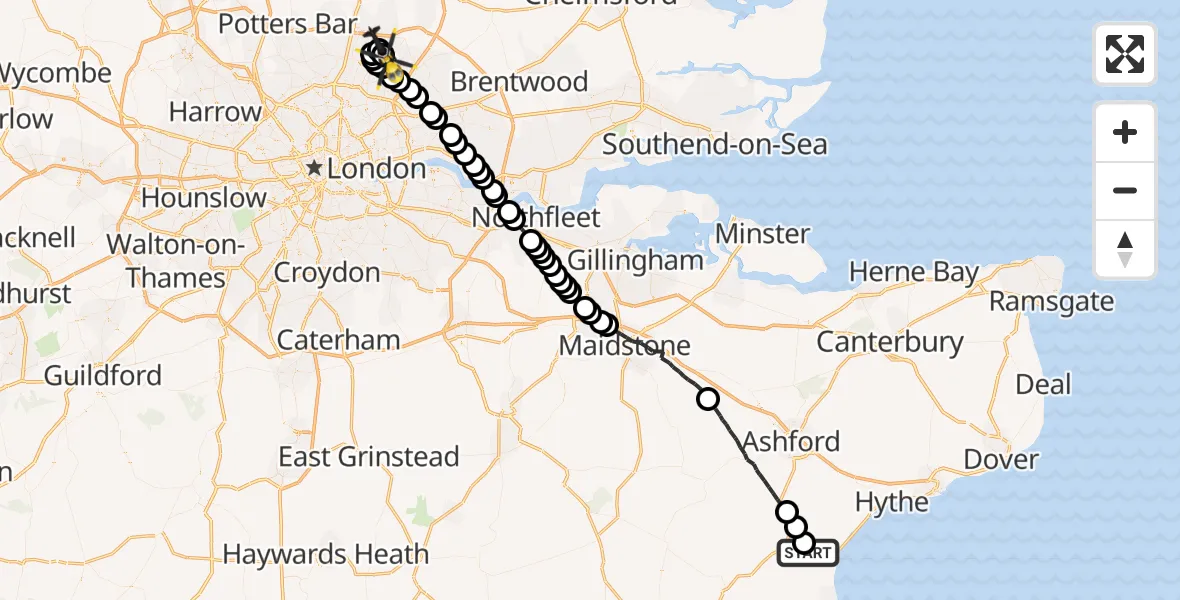 Flight route Police Helicopter St. Mary in the Marsh - Metropolitan Police Air Support Unit Lippitts Hill, 03 August 2026, 13:36