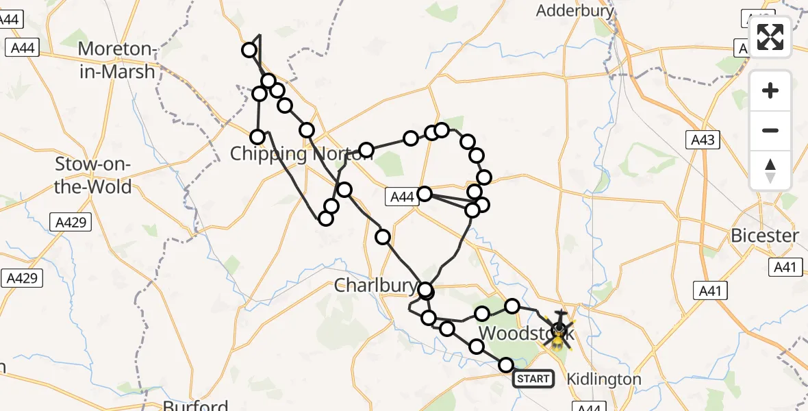 Flight route Police Helicopter Bladon - Shipton-on-Cherwell, 03 August 2026, 13:39