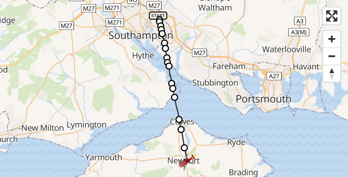 Flight route Air Ambulance Helicopter Townhill Park - Newport, 03 August 2026, 13:48