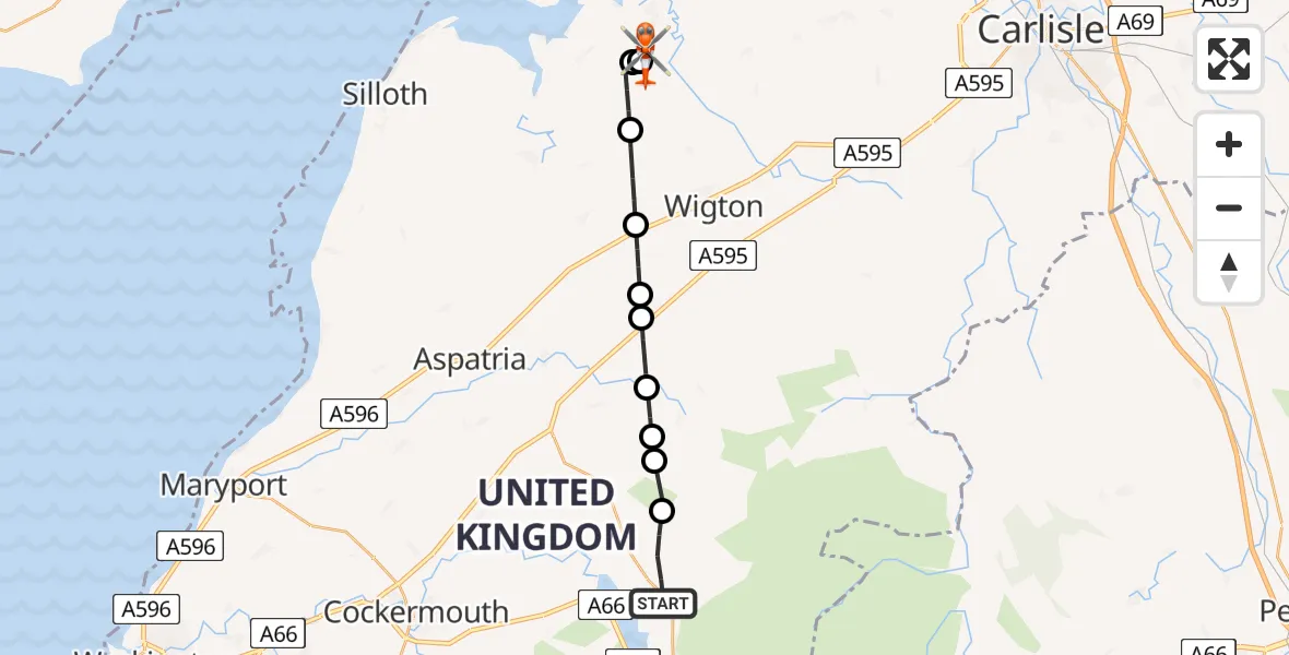 Flight route Coastguard Helicopter Bassenthwaite - Kirkbride Airfield, 03 August 2026, 13:50
