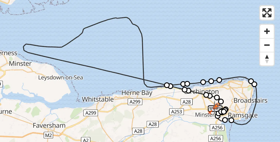Flight route Coastguard Helicopter Manston Airport - Manston Airport, 03 August 2026, 14:04
