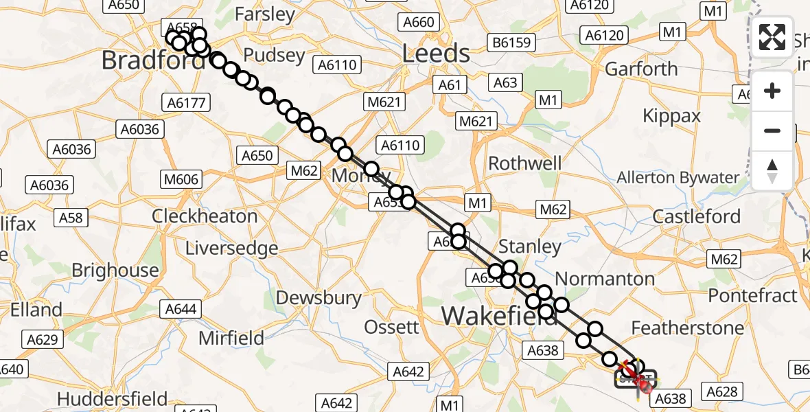 Flight route Air Ambulance Helicopter YAA Nostell Helicopter Port - YAA Nostell Helicopter Port, 03 August 2026, 14:07