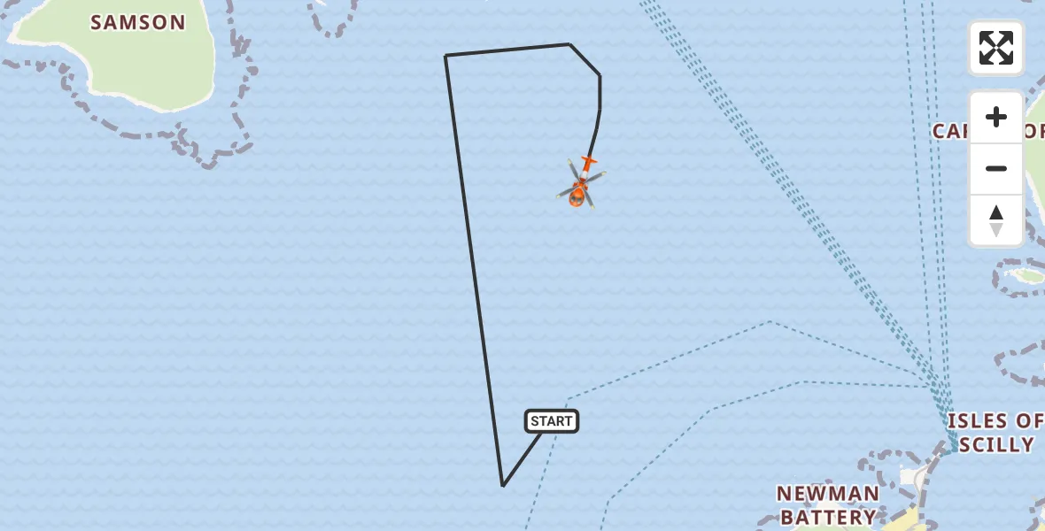 Flight route Coastguard Helicopter North Atlantic Ocean - North Atlantic Ocean, 03 August 2026, 14:15