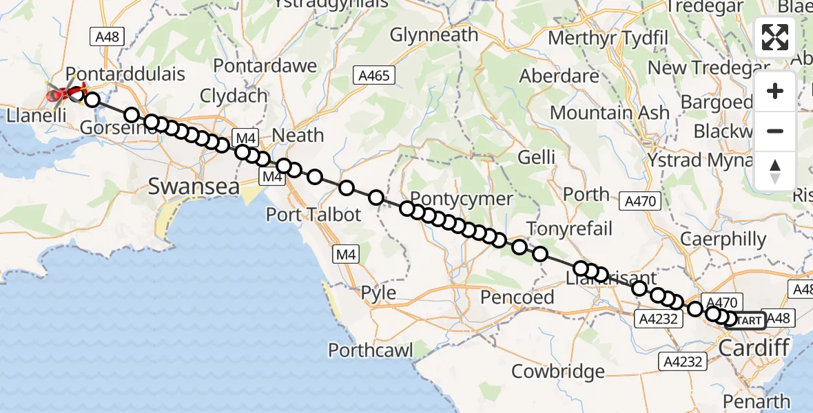 Flight route Air Ambulance Helicopter Birchgrove - Dafen, 03 August 2026, 14:27