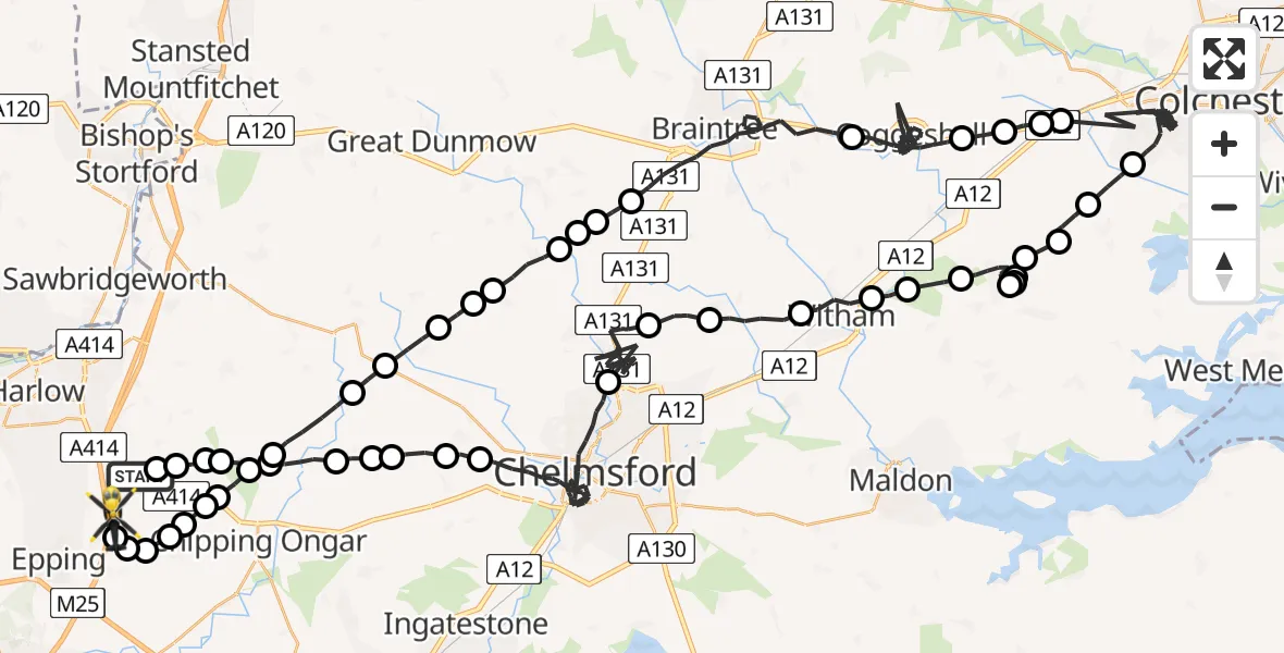 Flight route Police Helicopter North Weald Bassett - North Weald Airfield, 03 August 2026, 14:28