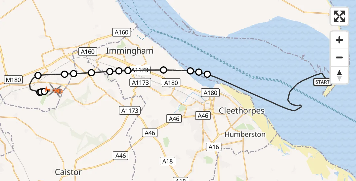 Flight route Coastguard Helicopter North Sea - Humberside Airport, 03 August 2026, 14:42