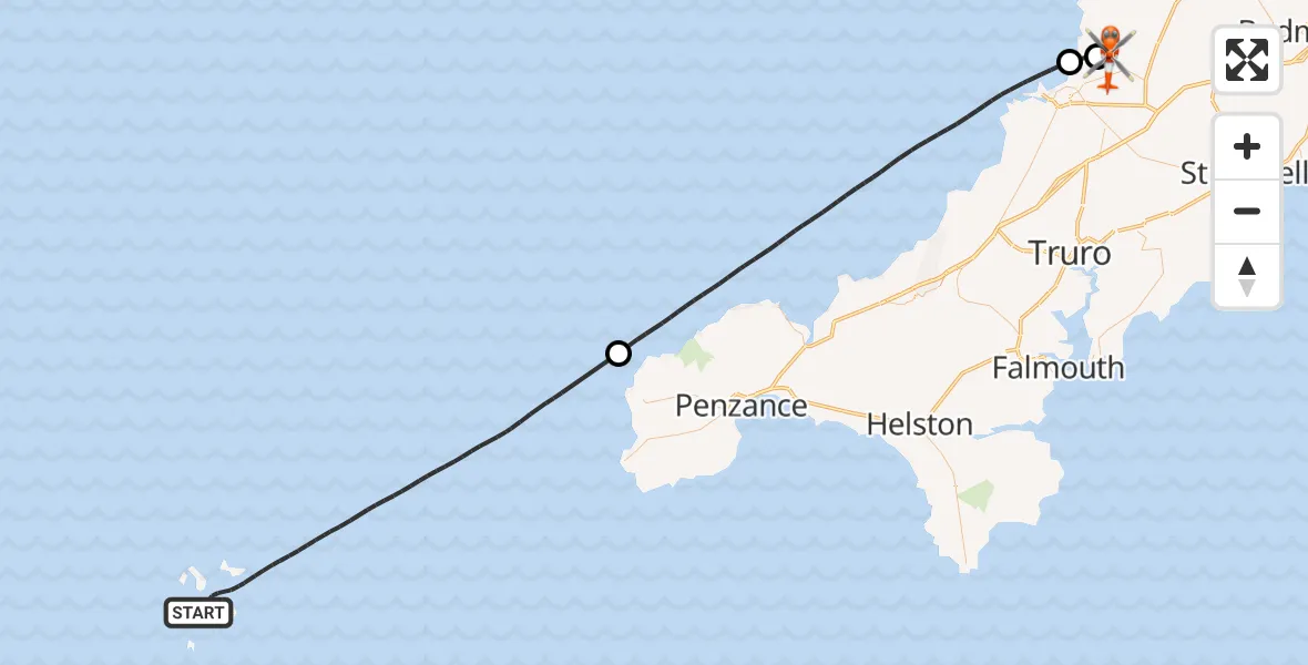 Flight route Coastguard Helicopter North Atlantic Ocean - Cornwall Airport Newquay, 03 August 2026, 15:07