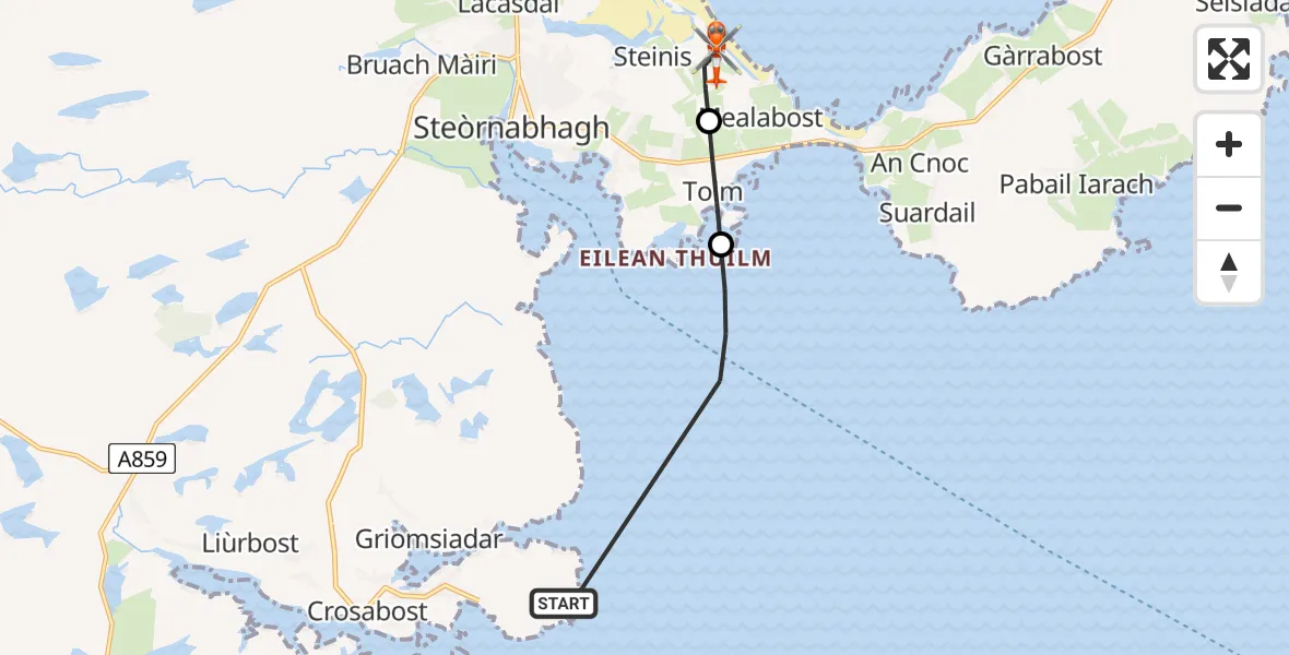 Flight route Coastguard Helicopter Inner Seas - Stornoway Airport, 03 August 2026, 15:17