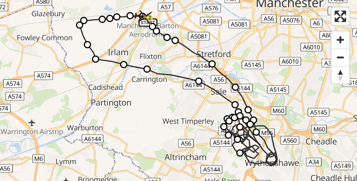 Flight route Police Helicopter Manchester Barton Aerodrome - Manchester Barton Aerodrome, 03 August 2026, 15:37