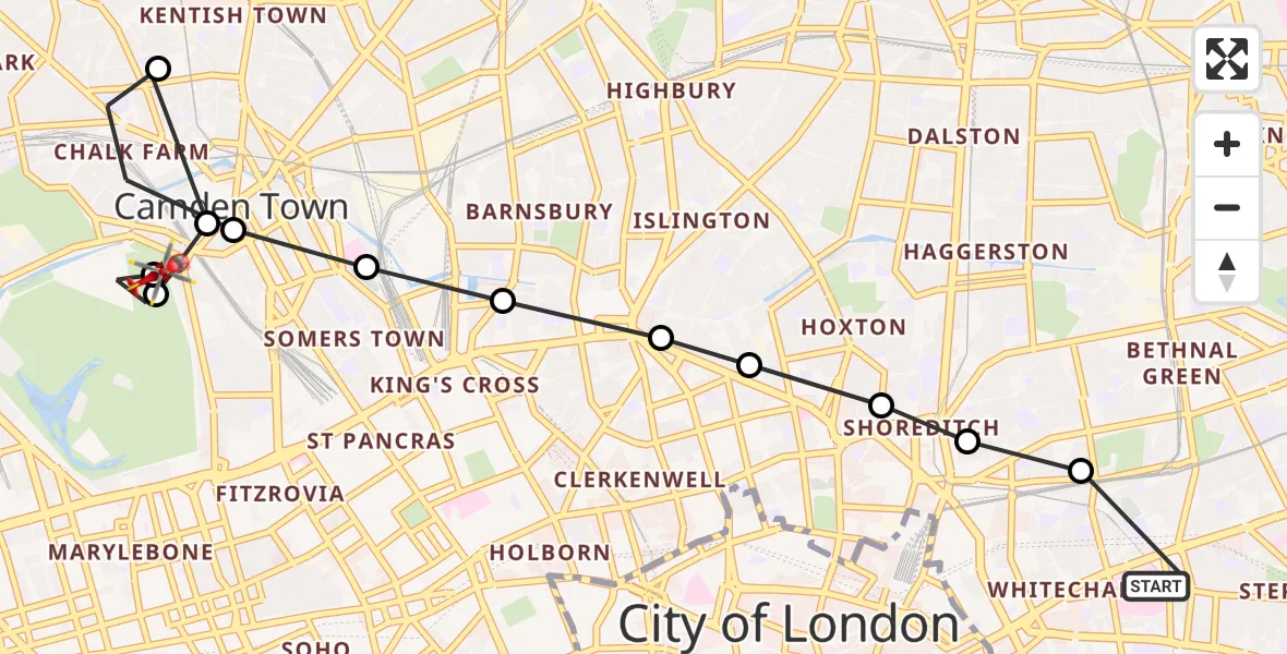 Flight route Air Ambulance Helicopter Royal London Hospital - City of Westminster, 03 August 2026, 15:50