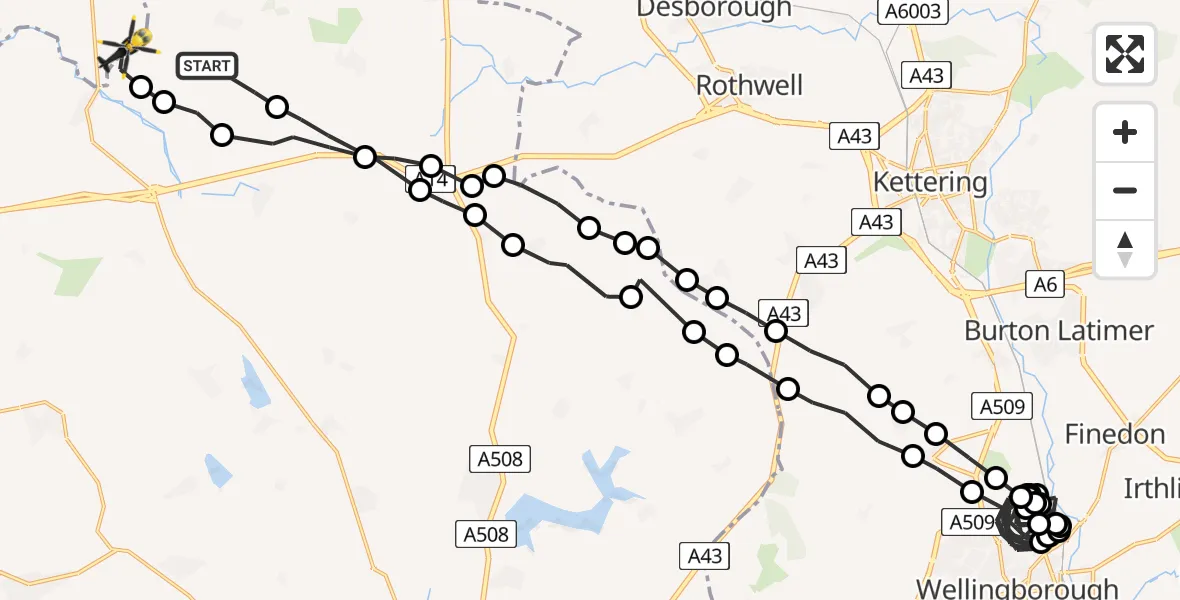Flight route Police Helicopter Sibbertoft - Welford, 03 August 2026, 15:55