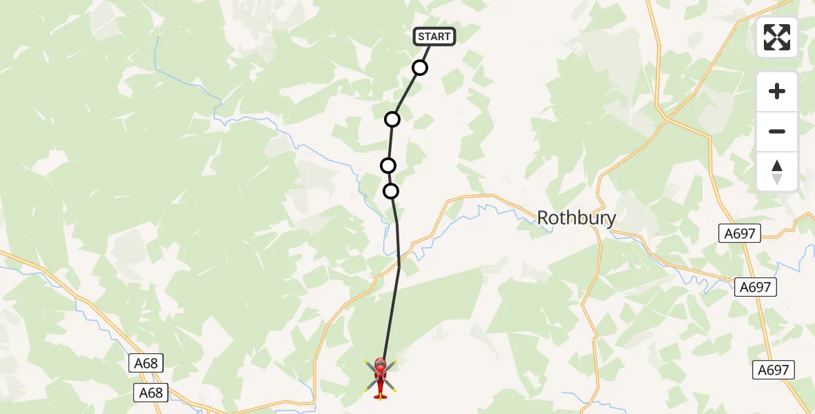 Flight route Air Ambulance Helicopter Alnham - Elsdon, 03 August 2026, 16:37