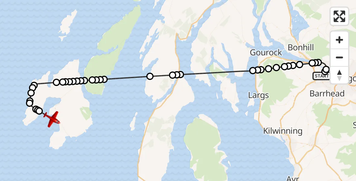 Flight route Air Ambulance Aircraft Glasgow Airport - Inner Seas, 03 August 2026, 16:38