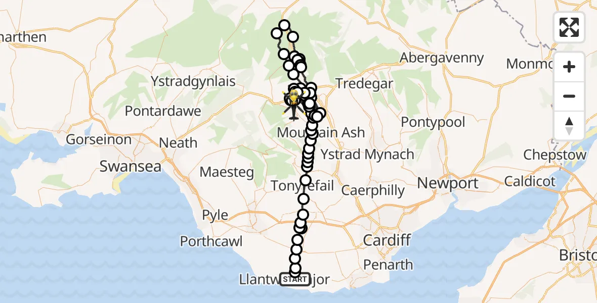 Flight route Police Helicopter Boverton - Llwydcoed, 03 August 2026, 16:41
