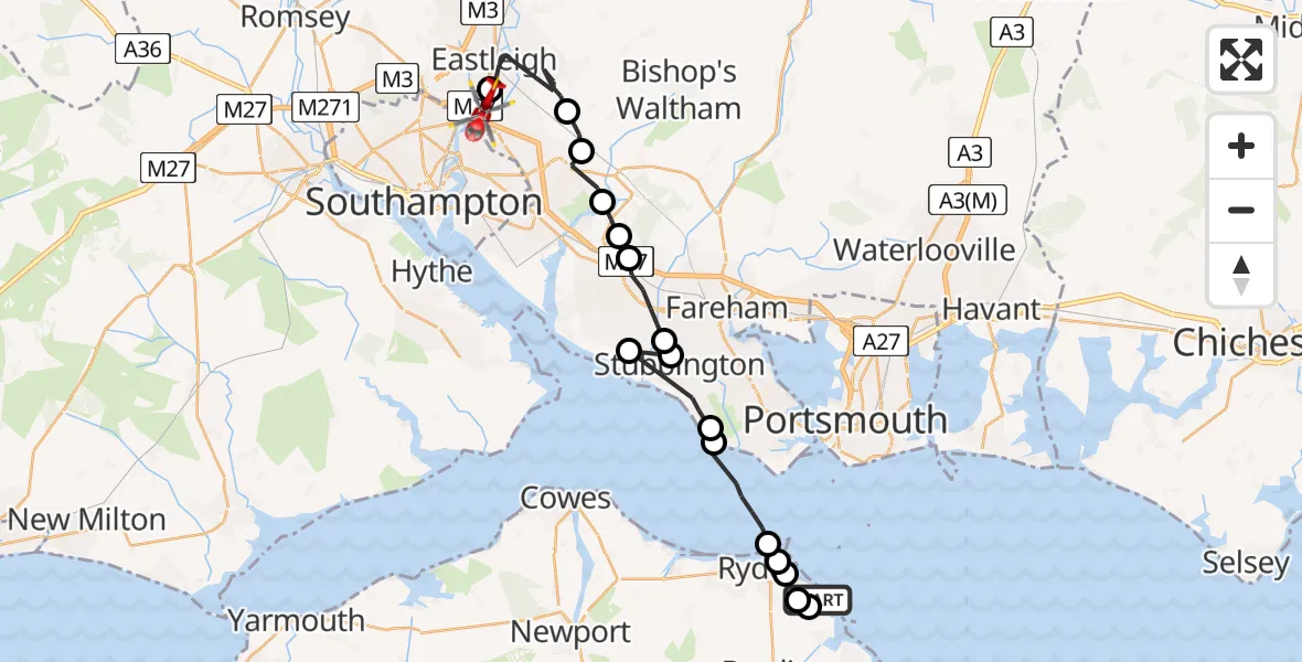 Flight route Air Ambulance Helicopter Nettlestone - Southampton Airport, 03 August 2026, 16:52