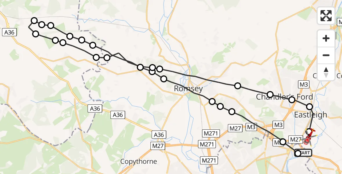 Flight route Air Ambulance Helicopter Southampton Airport - Southampton Airport, 03 August 2026, 17:23