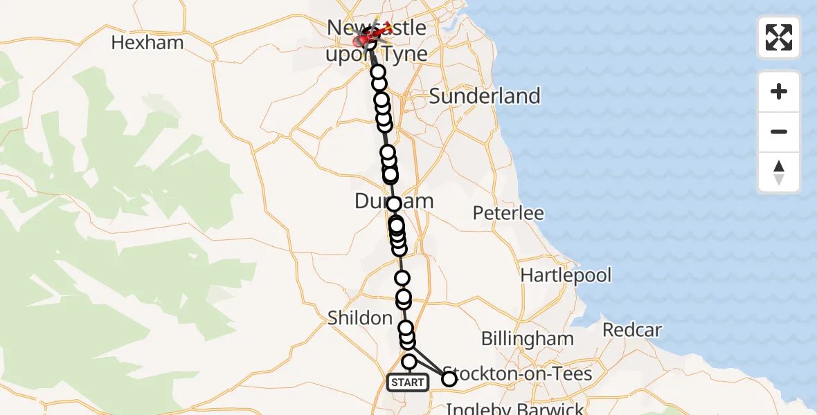 Flight route Air Ambulance Helicopter Whessoe - Newcastle Royal Victoria Infirmary, 03 August 2026, 17:36