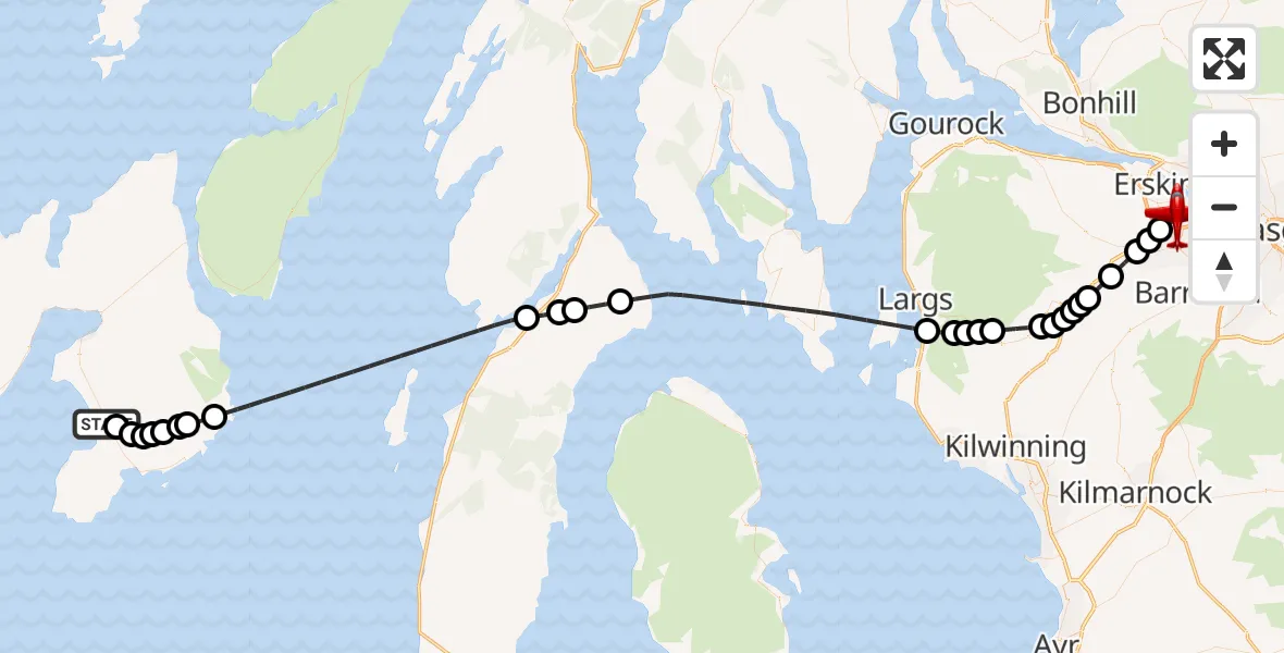 Flight route Air Ambulance Aircraft Glenegedale - Glasgow Airport, 03 August 2026, 17:45