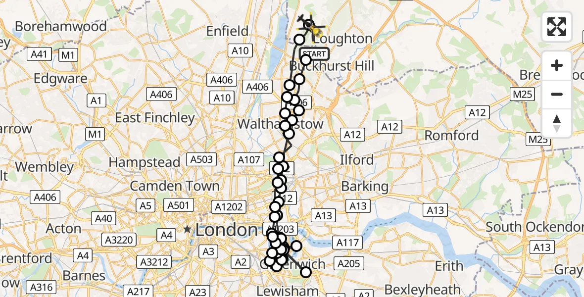 Flight route Police Helicopter Chingford - Sewardstonebury, 03 August 2026, 18:00