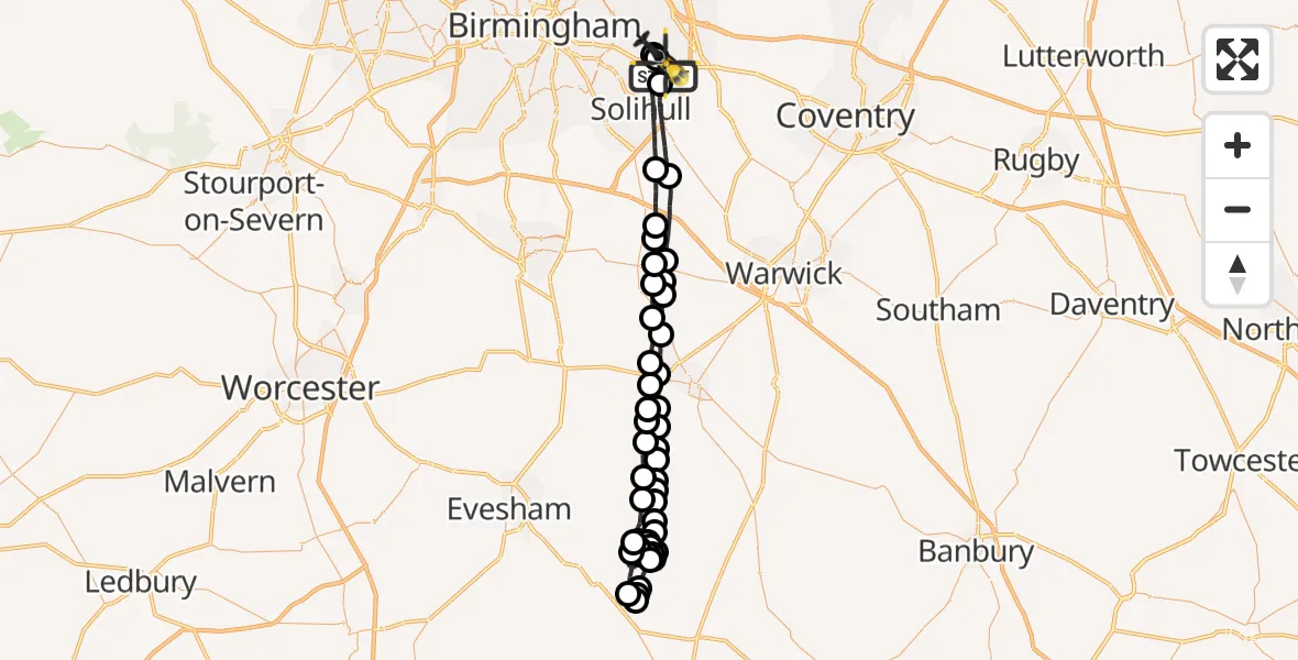 Flight route Police Helicopter Solihull - Birmingham Airport, 03 August 2026, 18:44