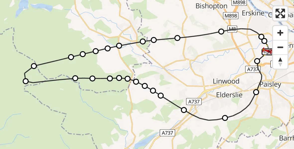 Flight route Air Ambulance Helicopter Glasgow Airport - Glasgow Airport, 03 August 2026, 19:44