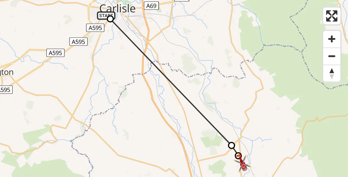 Flight route Air Ambulance Helicopter Carlisle - Great Salkeld, 03 August 2026, 19:53