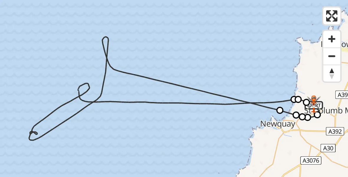Flight route Coastguard Helicopter Cornwall Airport Newquay - Cornwall Airport Newquay, 03 August 2026, 19:59