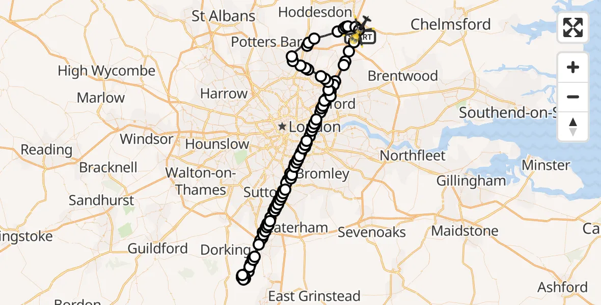 Flight route Police Helicopter Coopersale - North Weald Bassett, 03 August 2026, 20:35