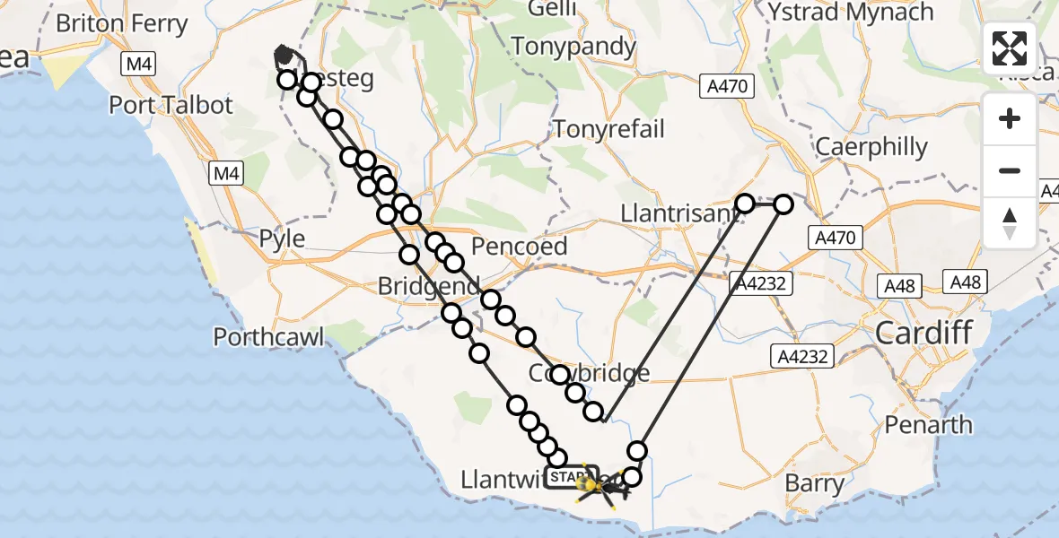 Flight route Police Helicopter Boverton - MOD St Athan, 03 August 2026, 20:36