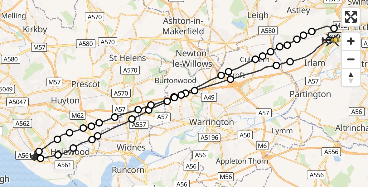 Flight route Police Helicopter Manchester Barton Aerodrome - Manchester Barton Aerodrome, 03 August 2026, 21:00
