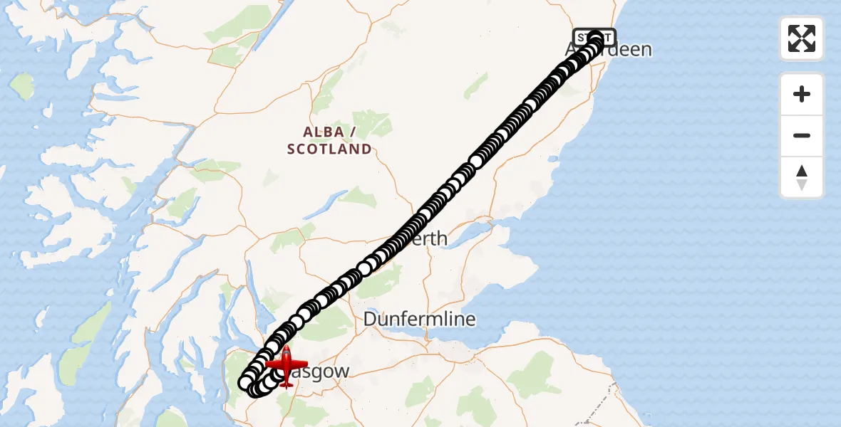 Flight route Air Ambulance Aircraft Aberdeen International Airport - Glasgow Airport, 03 August 2026, 21:22