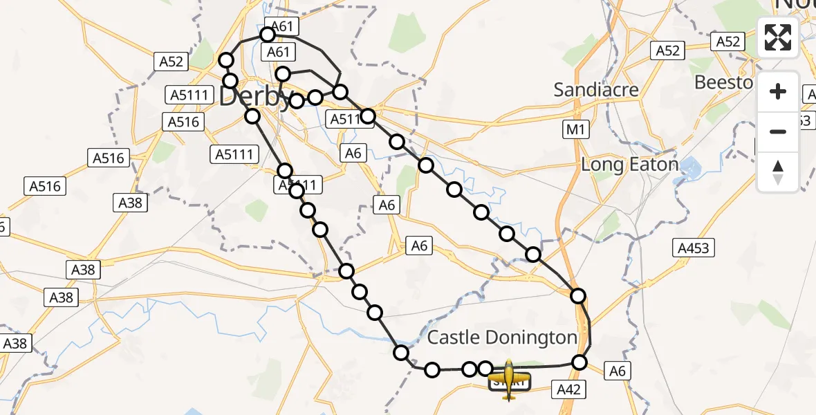 Flight route Police Aircraft East Midlands Airport - East Midlands Airport, 03 August 2026, 21:43