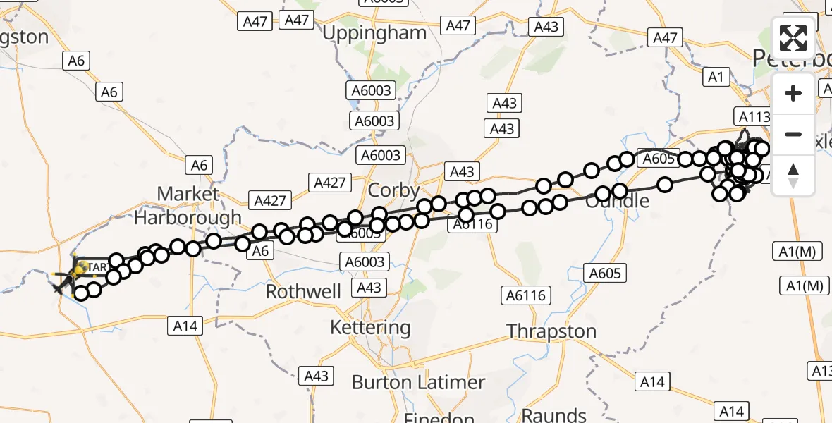 Flight route Police Helicopter Sibbertoft - Welford, 03 August 2026, 21:43
