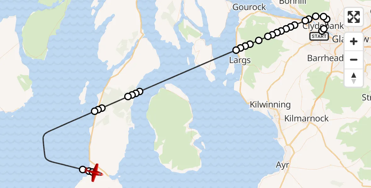 Flight route Air Ambulance Aircraft Glasgow Airport - Campbeltown Airport, 03 August 2026, 22:03