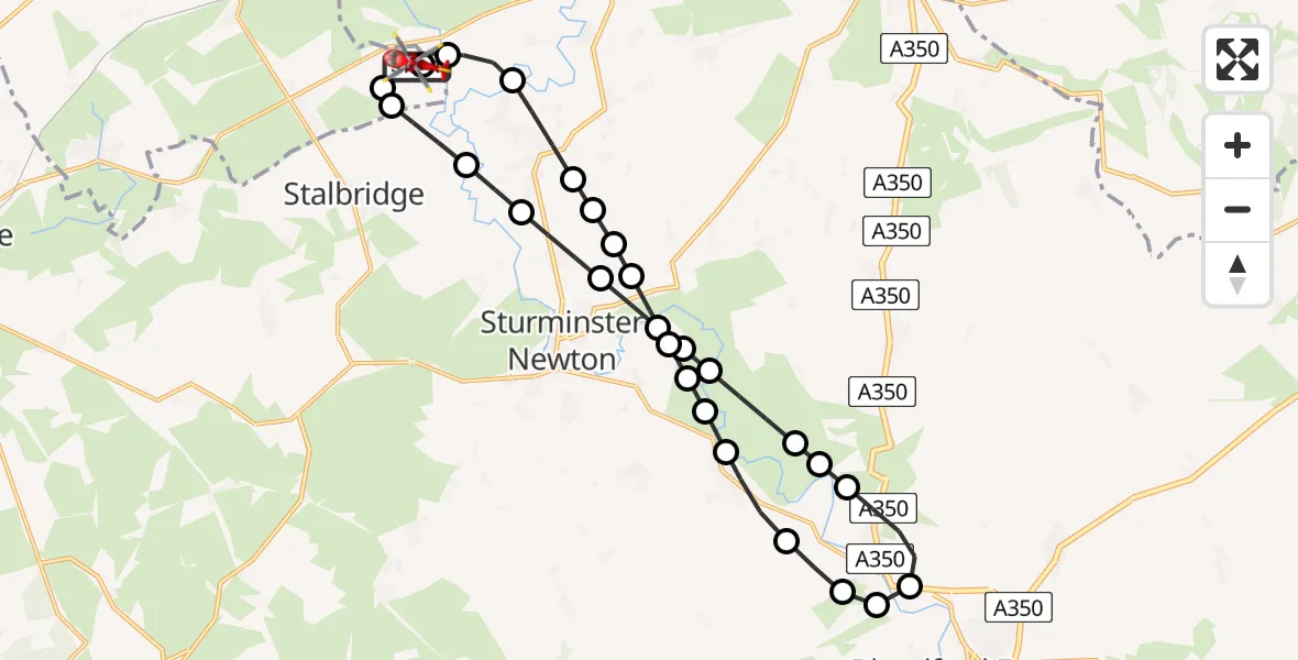 Flight route Air Ambulance Helicopter Henstridge Airfield - Henstridge Airfield, 03 August 2026, 22:34