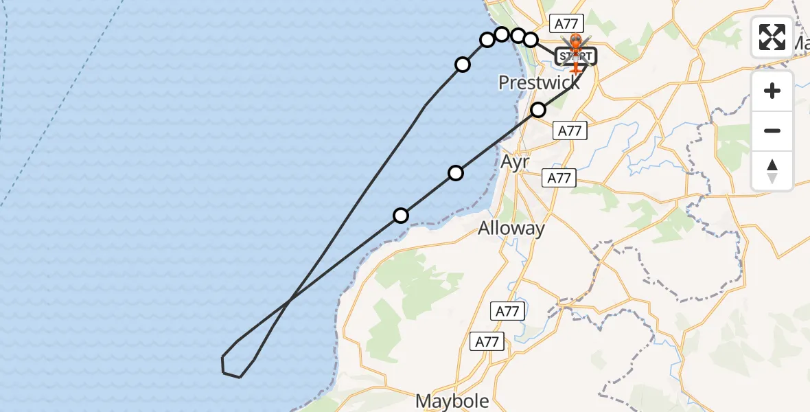 Flight route Coastguard Helicopter Glasgow Prestwick Airport - Glasgow Prestwick Airport, 03 August 2026, 22:39