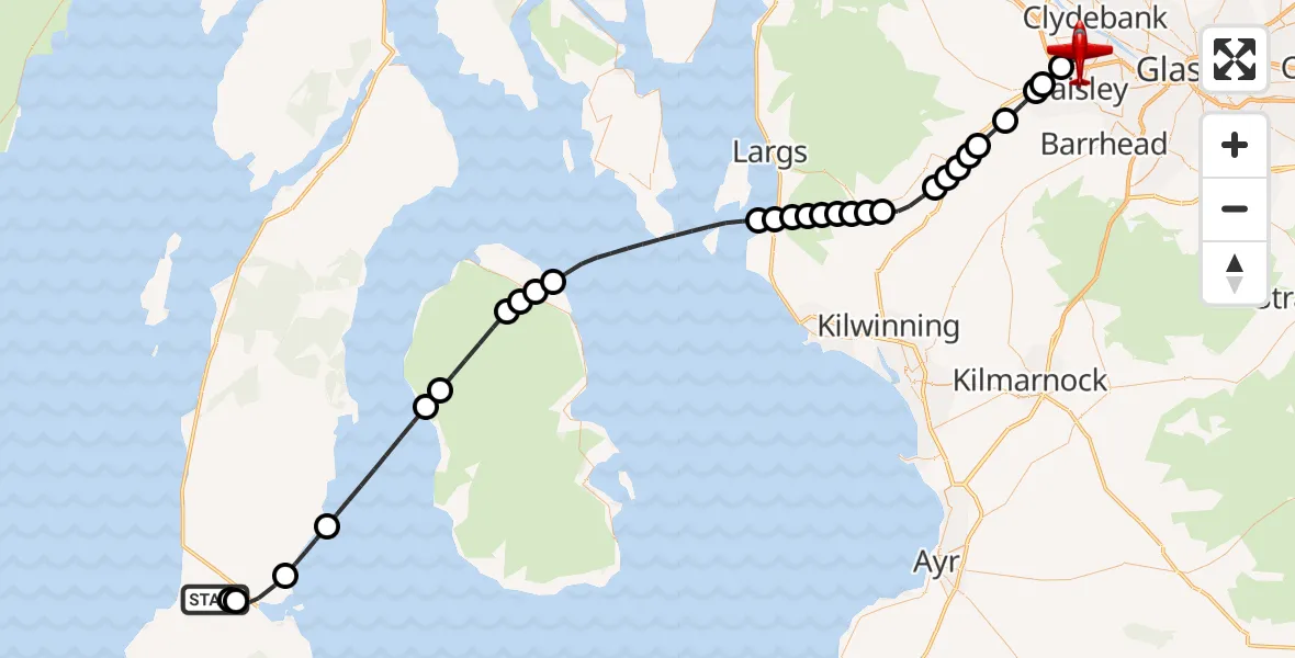 Flight route Air Ambulance Aircraft Campbeltown Airport - Glasgow Airport, 03 August 2026, 23:16