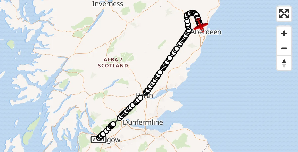 Flight route Air Ambulance Aircraft Glasgow Airport - Dyce and Stoneywood, 03 August 2026, 23:17