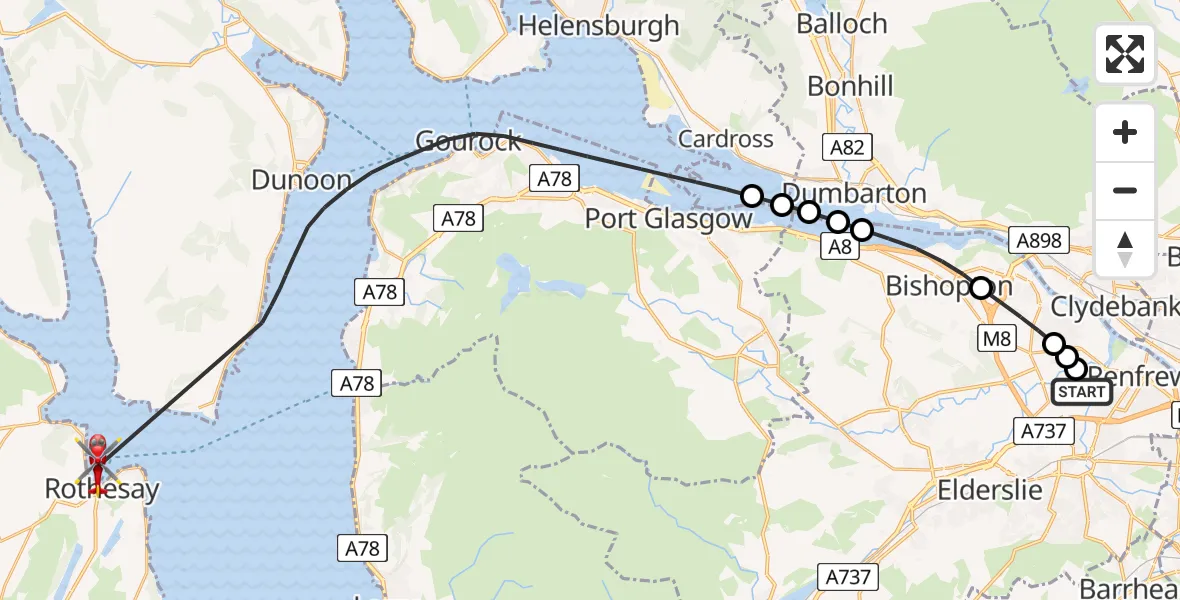 Flight route Air Ambulance Helicopter Glasgow Airport - Inner Seas, 03 August 2026, 23:49