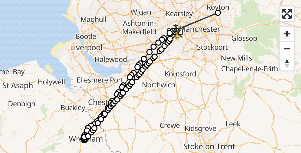 Flight route Police Helicopter Irlam - Worsley, 04 August 2026, 00:09