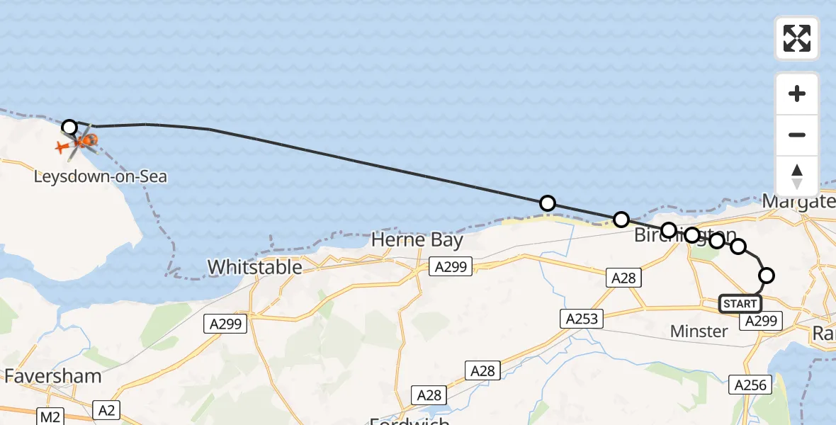 Flight route Coastguard Helicopter Manston Airport - Warden, 04 August 2026, 00:10