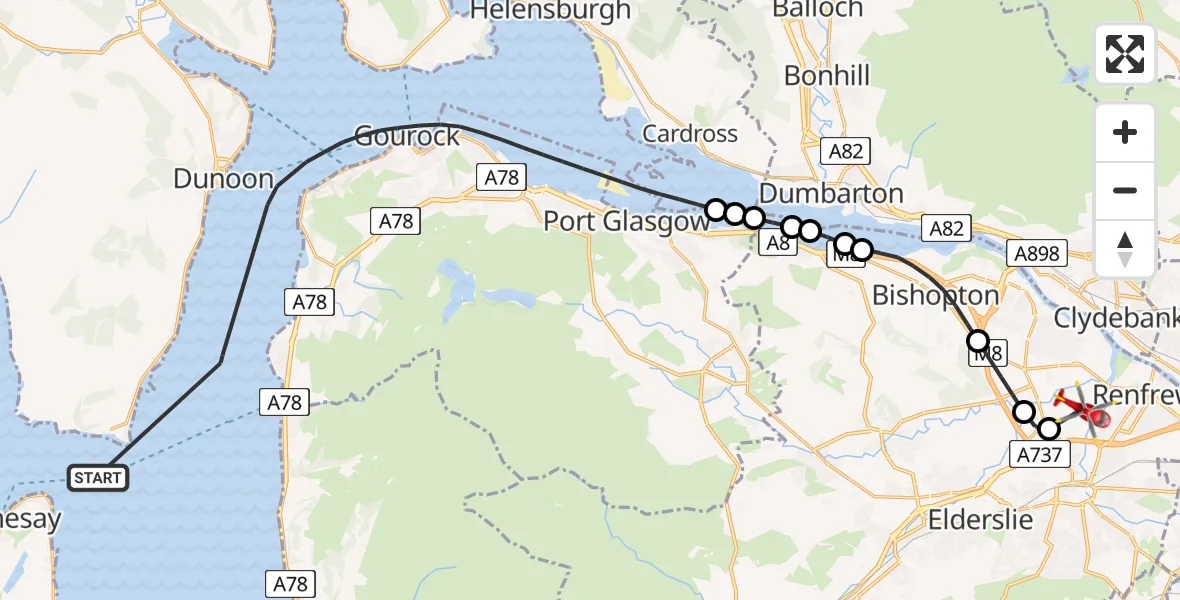 Flight route Air Ambulance Helicopter Inner Seas - Glasgow Airport, 04 August 2026, 00:32