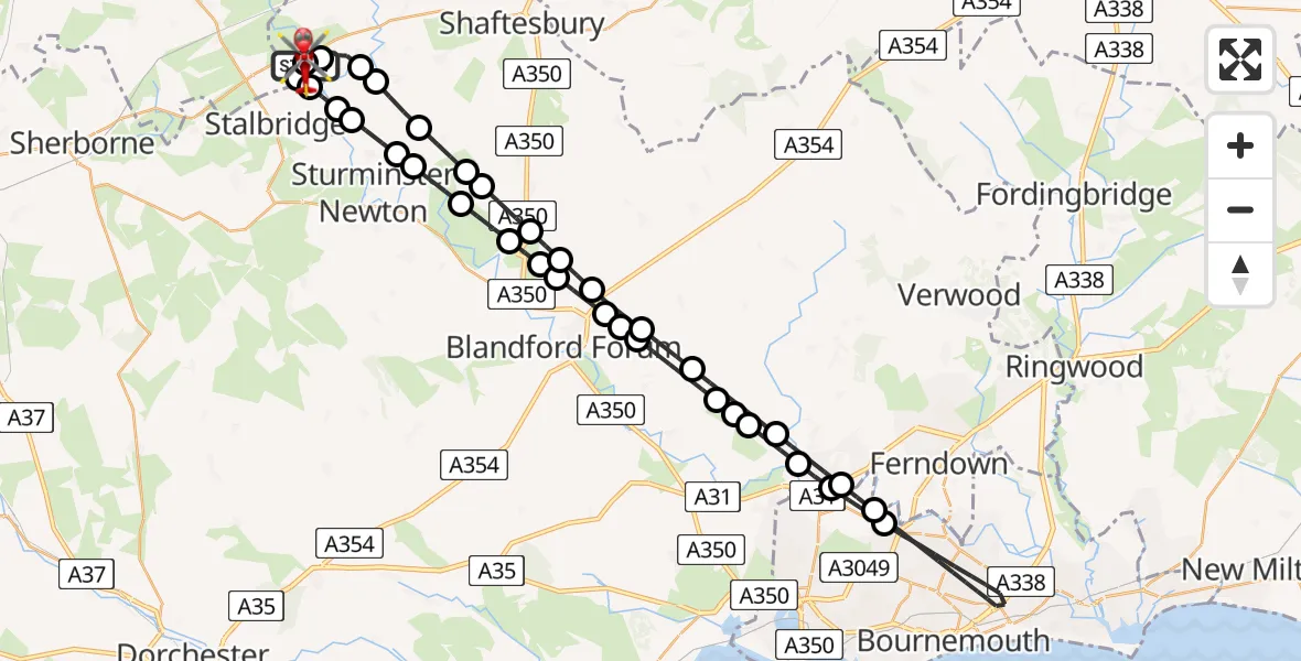 Flight route Air Ambulance Helicopter Henstridge Airfield - Henstridge Airfield, 04 August 2026, 00:49