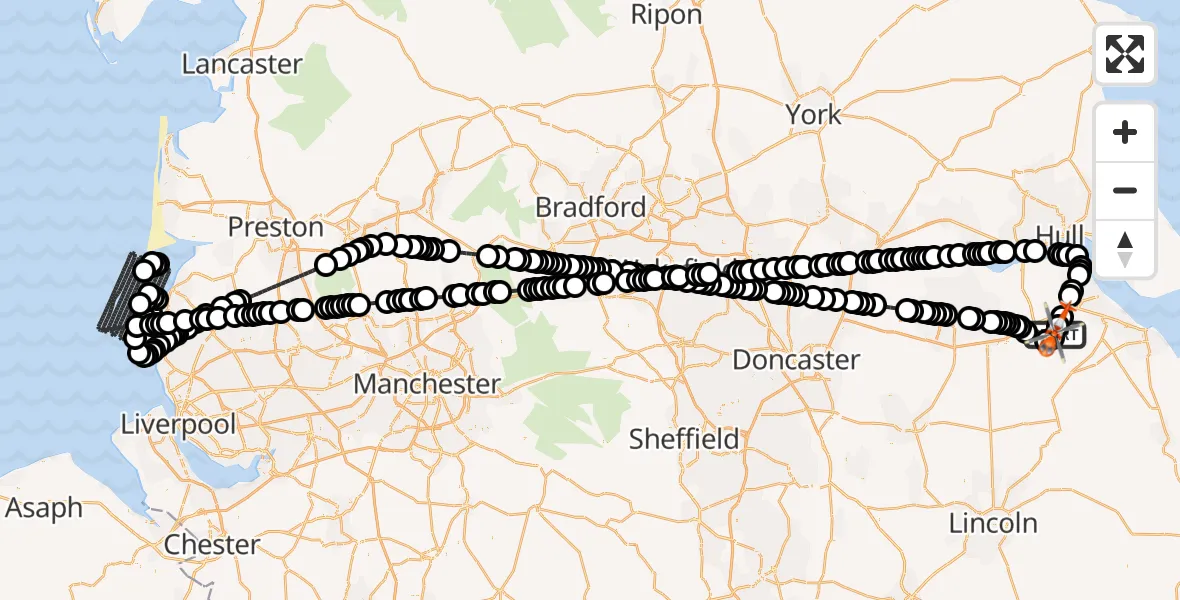 Flight route Coastguard Helicopter Humberside Airport - Humberside Airport, 04 August 2026, 00:52