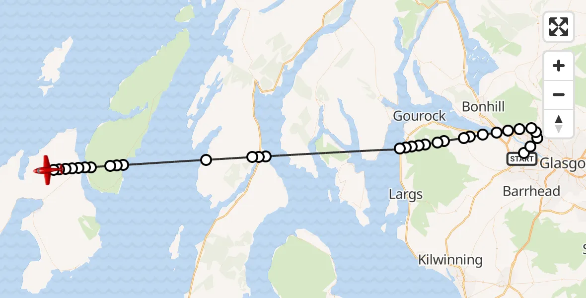 Flight route Air Ambulance Aircraft Glasgow Airport - Goirtean Bholsa, 04 August 2026, 01:17
