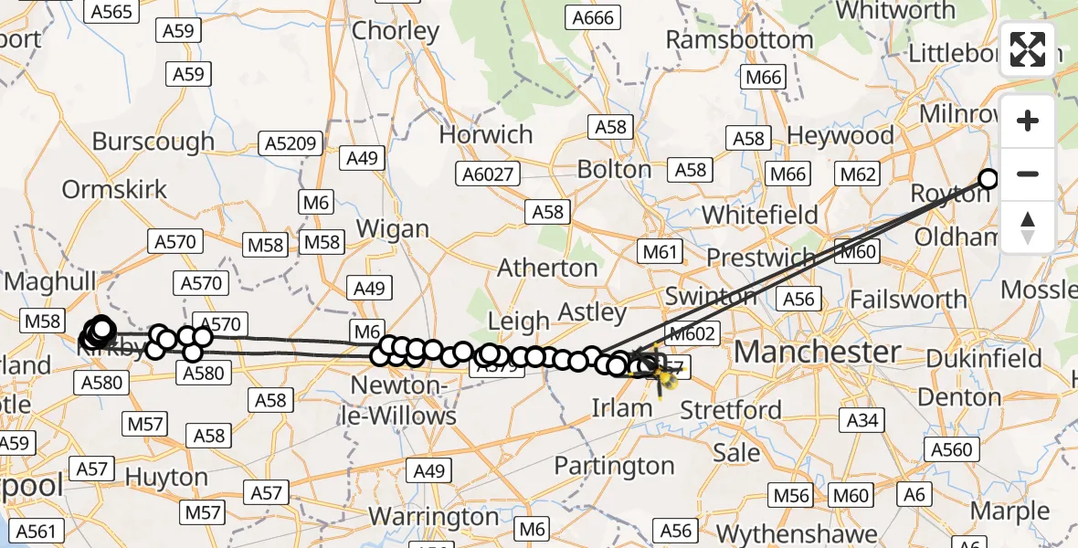 Flight route Police Helicopter Irlam - Manchester Barton Aerodrome, 04 August 2026, 01:31