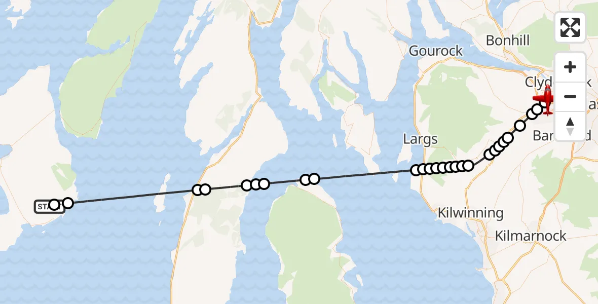 Flight route Air Ambulance Aircraft Lagavulin - Glasgow Airport, 04 August 2026, 02:44