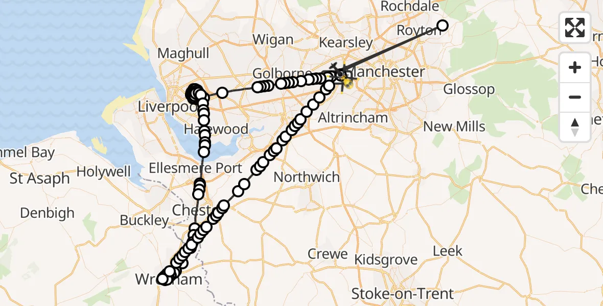 Flight route Police Helicopter Irlam - Manchester Barton Aerodrome, 04 August 2026, 04:32