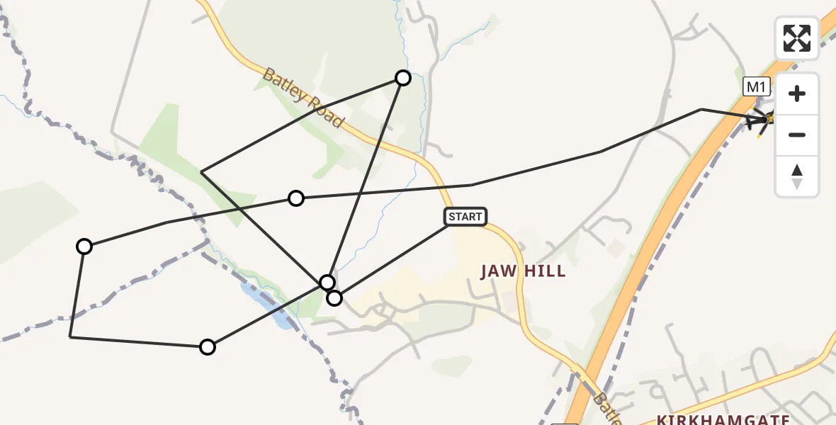 Flight route Police Helicopter Woodkirk - East Ardsley, 04 August 2026, 08:24